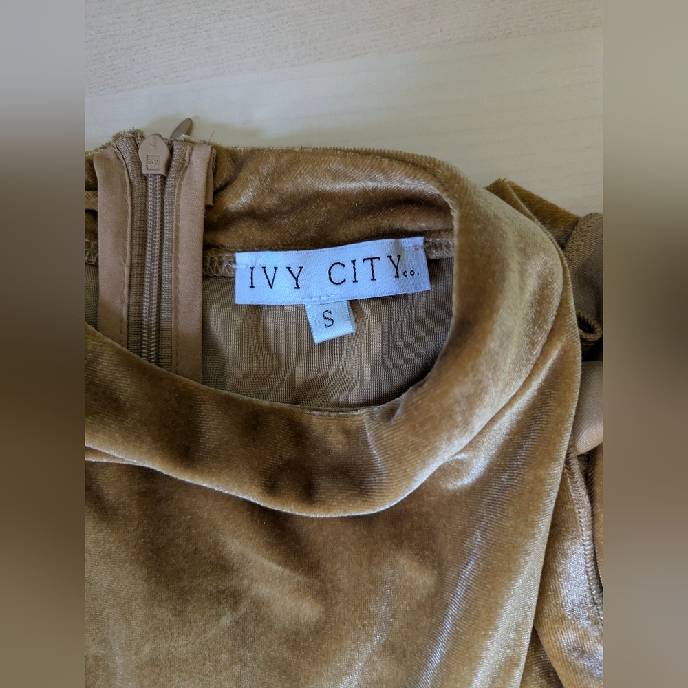 Ivy City Co La La Lady Midi Gold Velvet Long sleeve Modest Mom‎ Dress S - Picture 2 of 16